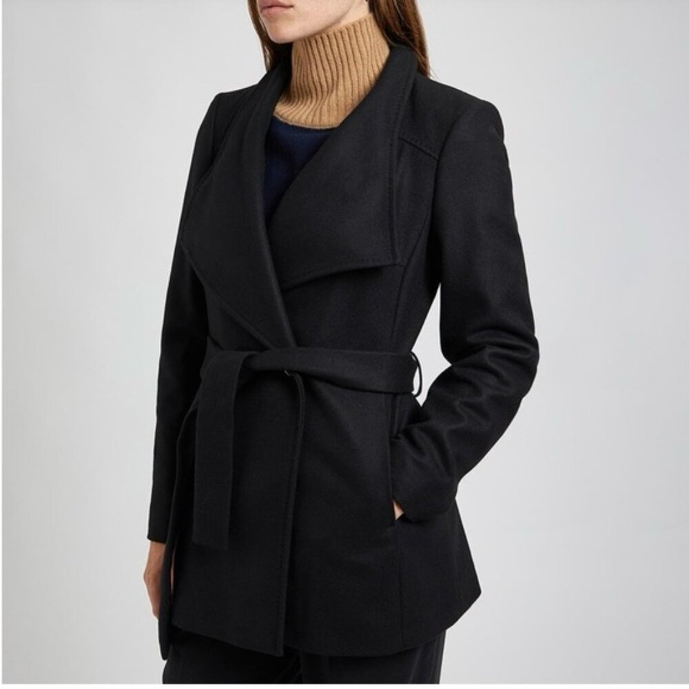 EUC Ted Baker Ryta Belted Wool Cashmere Wrap Coat - Black - US Size 4/UK Size 1